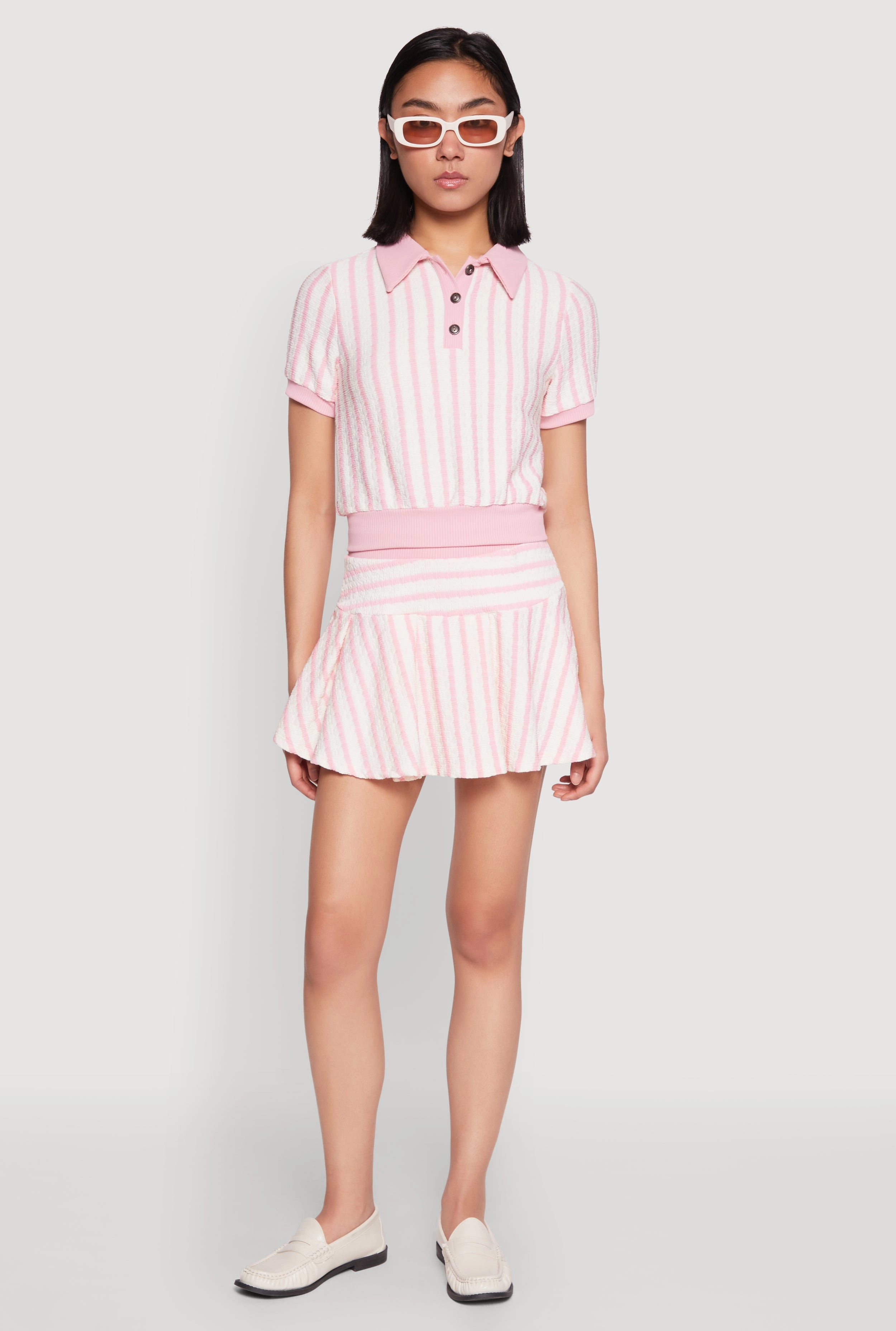 Neat Style Textured Knit Striped Mini Skirt
