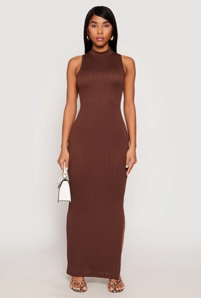 Formal-look Textured Knit Turtleneck Maxi Dress