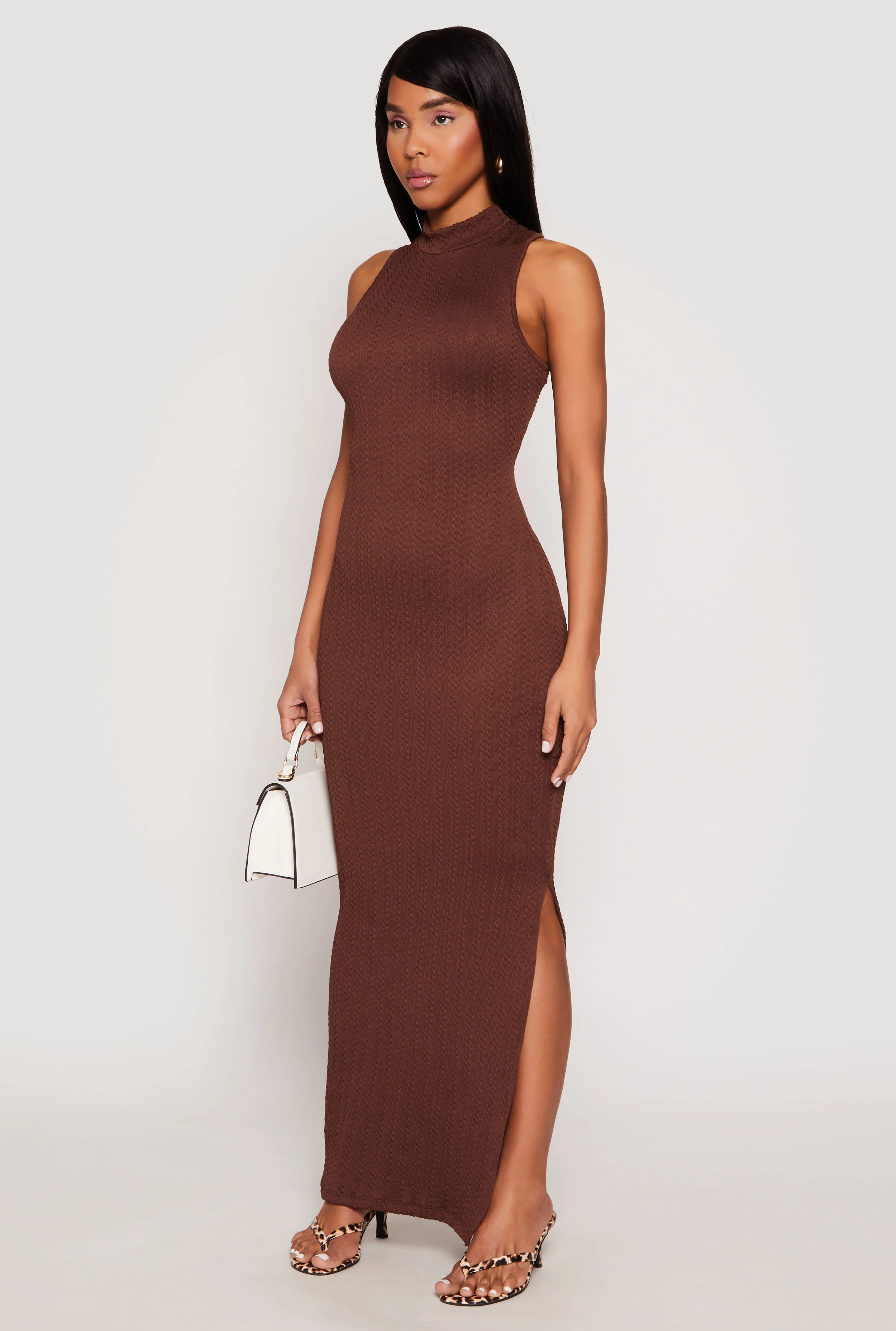 Textured Knit Turtleneck Maxi Dress Sharp Profile