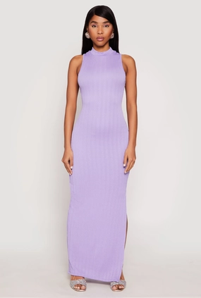 Minimal Detail Textured Knit Turtleneck Maxi Dress