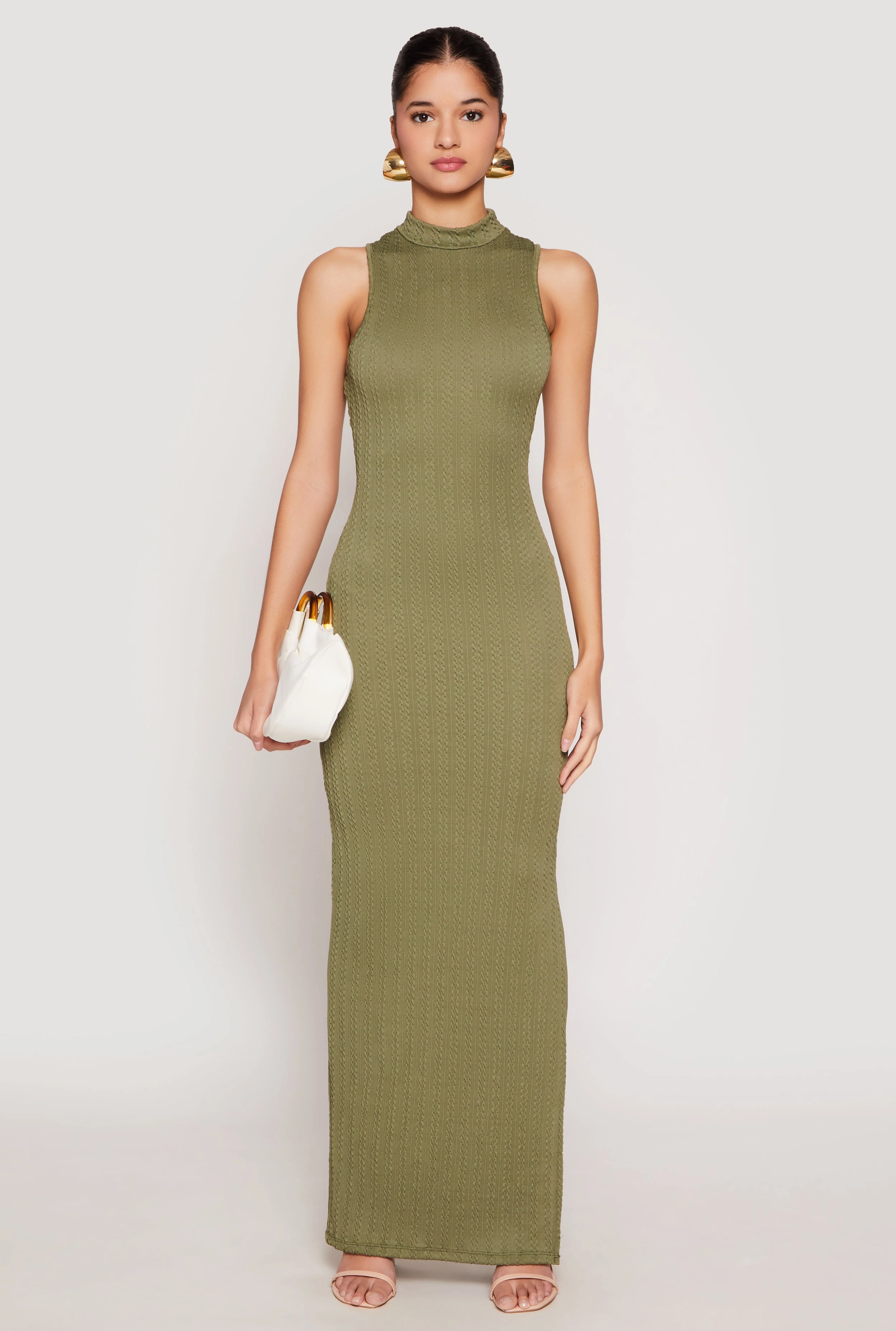 Textured Knit Turtleneck Maxi Dress Warm-Layer loose silhouette