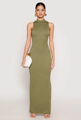 Textured Knit Turtleneck Maxi Dress Warm-Layer loose silhouette