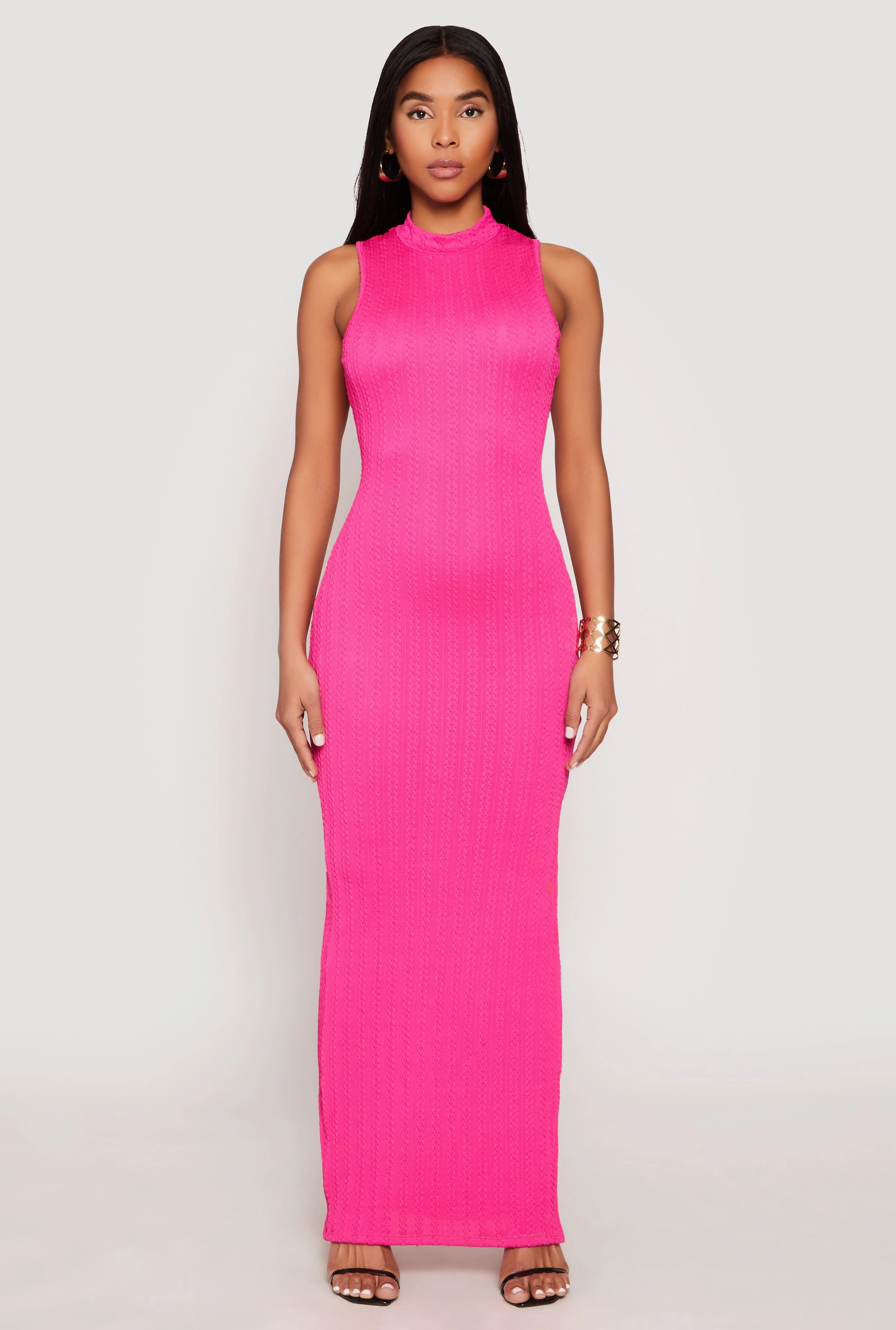 Bloom Soft Lunch Date Textured Knit Turtleneck Maxi Dress