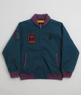 Cool Season Embellished Trim by Parra Skull Stalker Varsity Jacket - Washed Blue