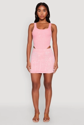 Celebrity Style Mineral Wash High Waist Mini Skirt