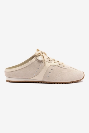 Stella Mule In Mushroom Grey Suede and Ivory Leather All-weather flair Quick Fit