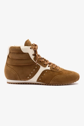 Stella Mid Sneaker In Russet Suede and Ivory Leather Cool Running Fashion Fit