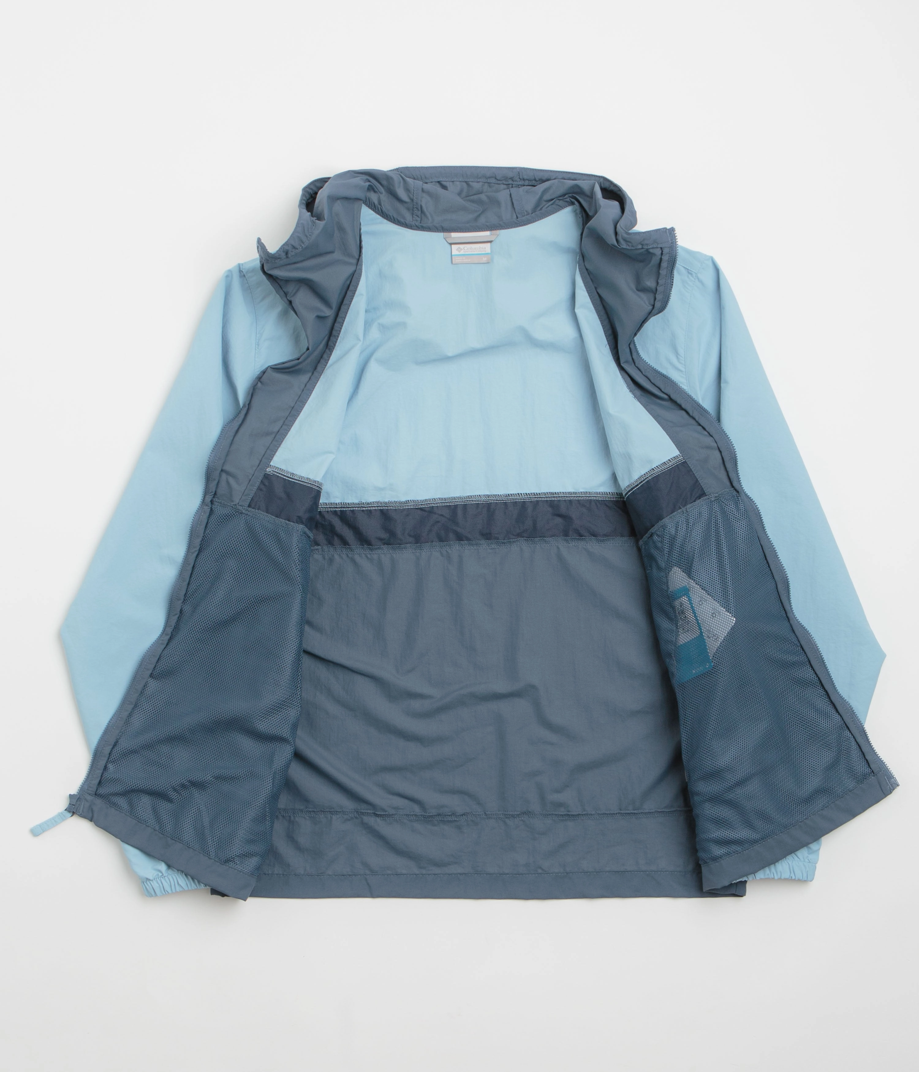 Aramid Fiber Blend Stain Resistant Columbia Spire Valley Hooded Windbreaker Jacket - Ripple Blue / Dark Mountain / Collegiate Navy