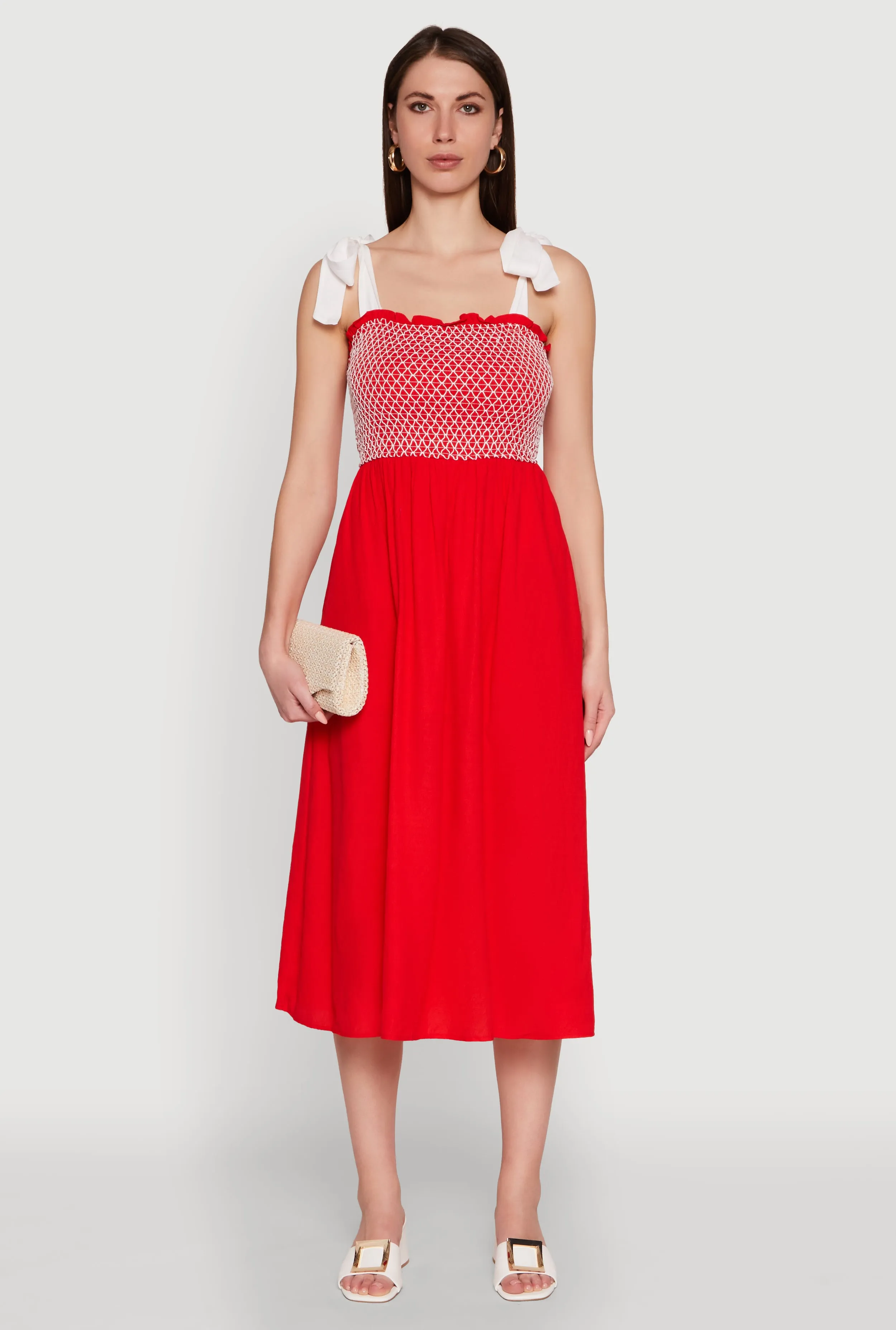 Vibrant patterned dress Sheer Layer Tie Shoulder Fishnet Detail Midi Dress