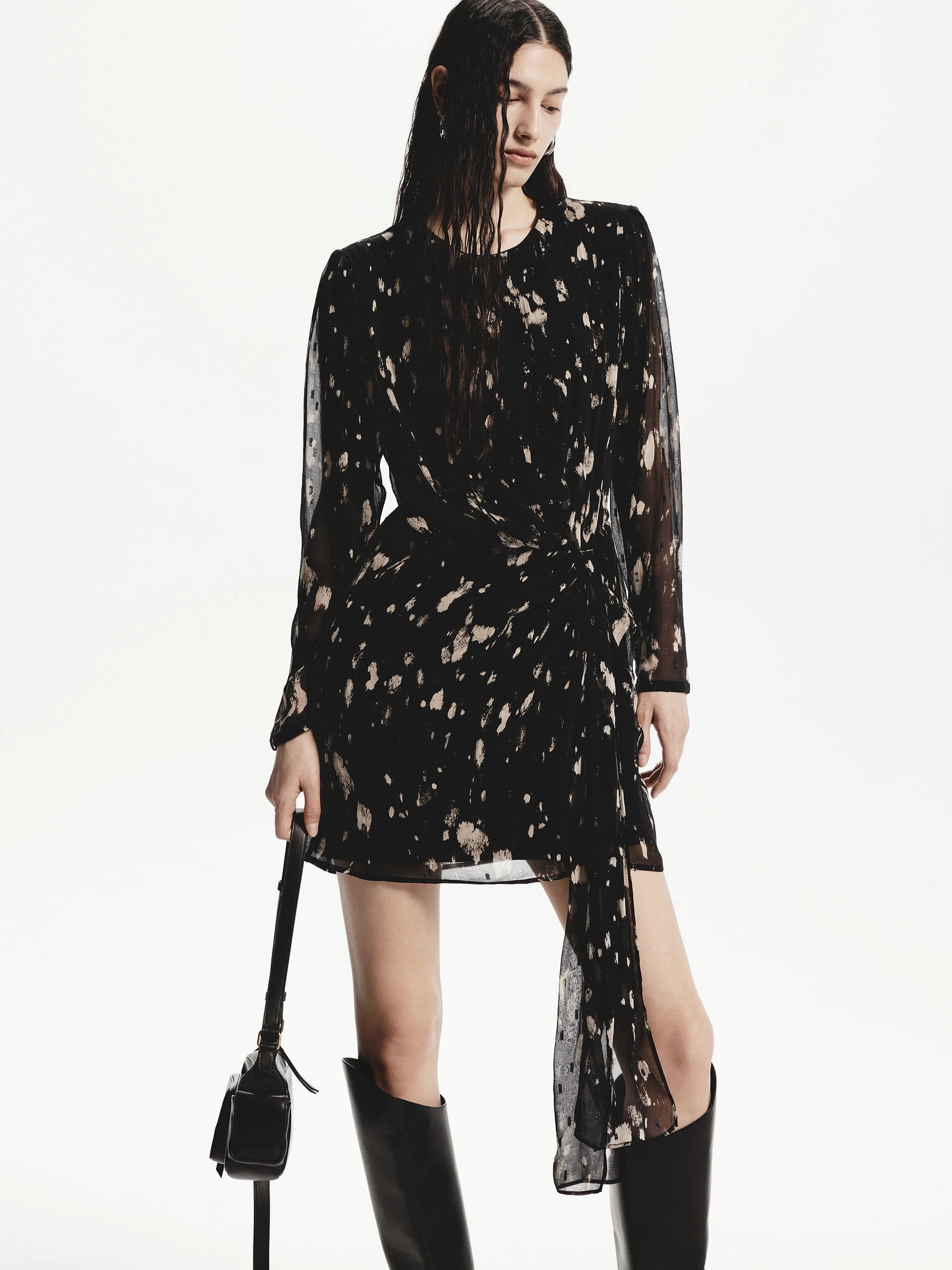 Tie Detail Printed Dress Sophisticated Vibe Evening Vibe