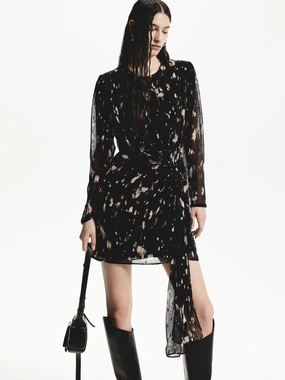Tie Detail Printed Dress Sophisticated Vibe Evening Vibe