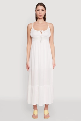 Feminine Details Tie Front Keyhole Maxi Dress