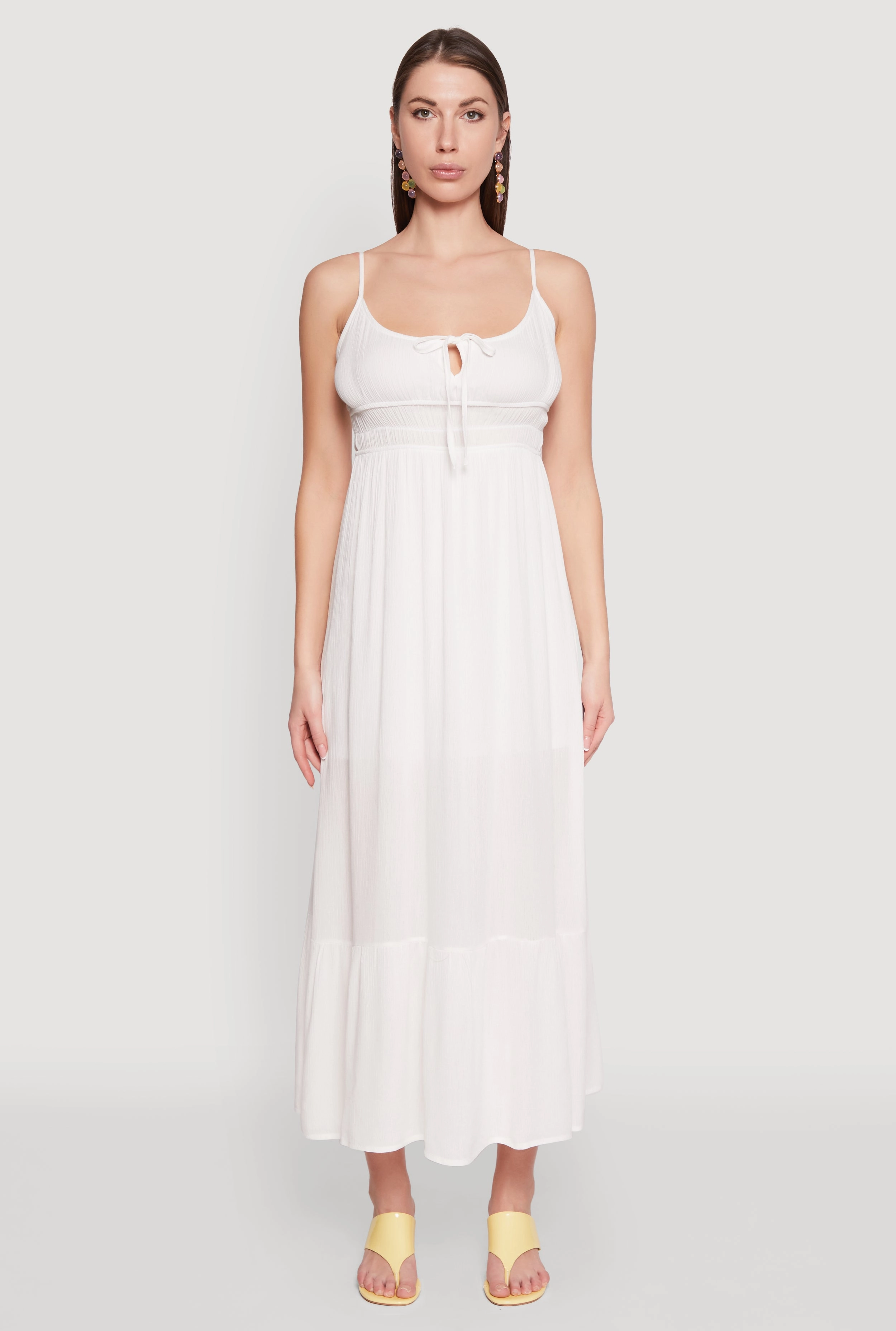 Feminine Details Tie Front Keyhole Maxi Dress