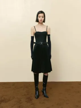 Black Corset Pleated Spaghetti Dress Daily Go Cool Shape