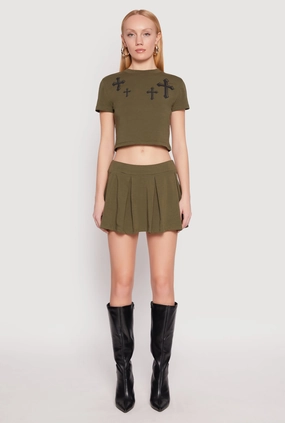 Chic Look Fresh Detail Cell Phone Pocket Pleated Skort