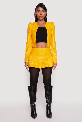 Soft Finish Faux Leather Bubble Mini Skort