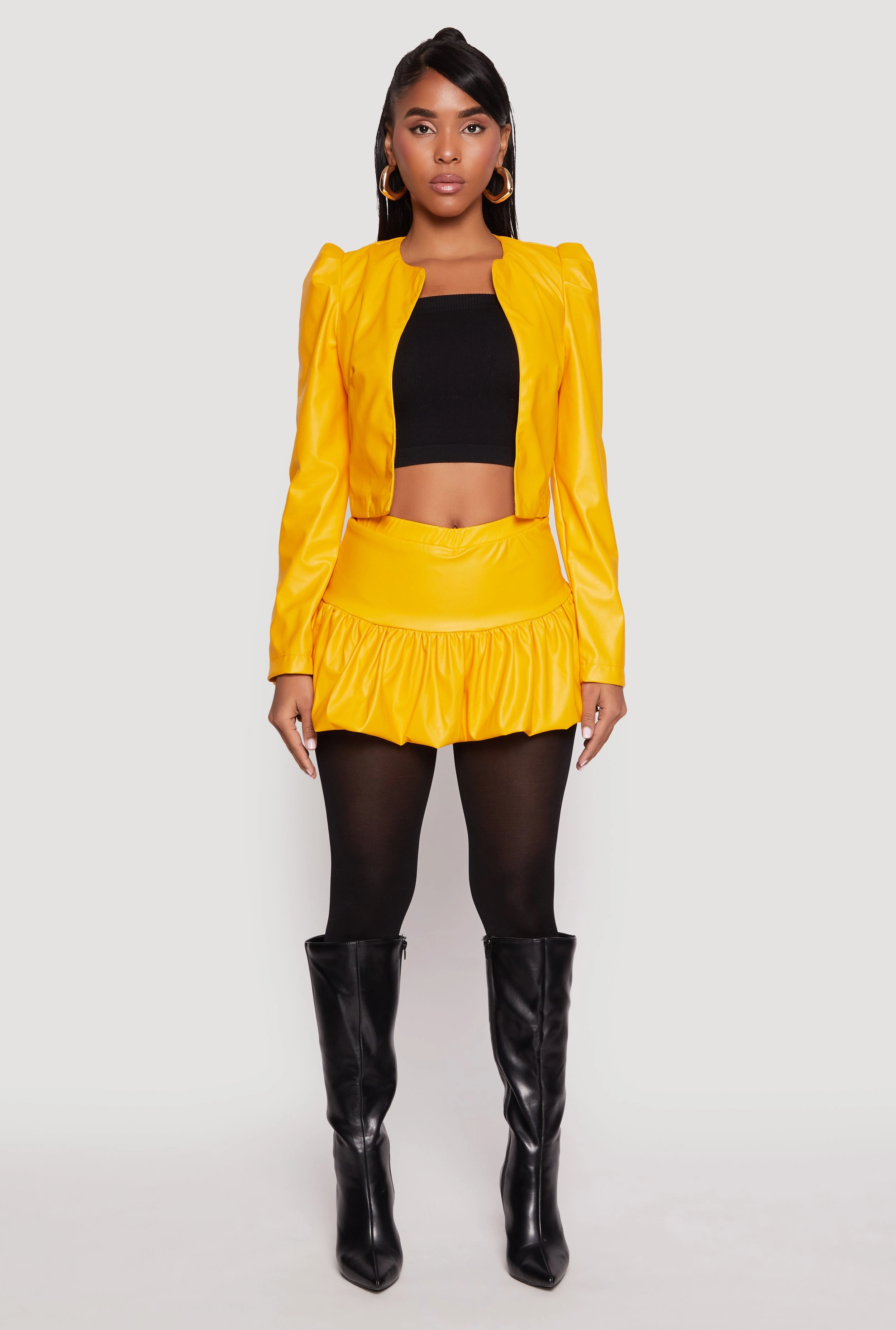 Soft Finish Faux Leather Bubble Mini Skort