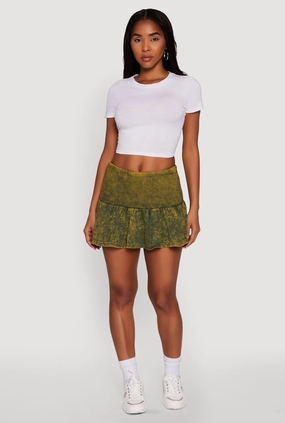 Elegant Look Trendy Acid Wash Ribbed Knit High Waisted Mini Pleated Skirt