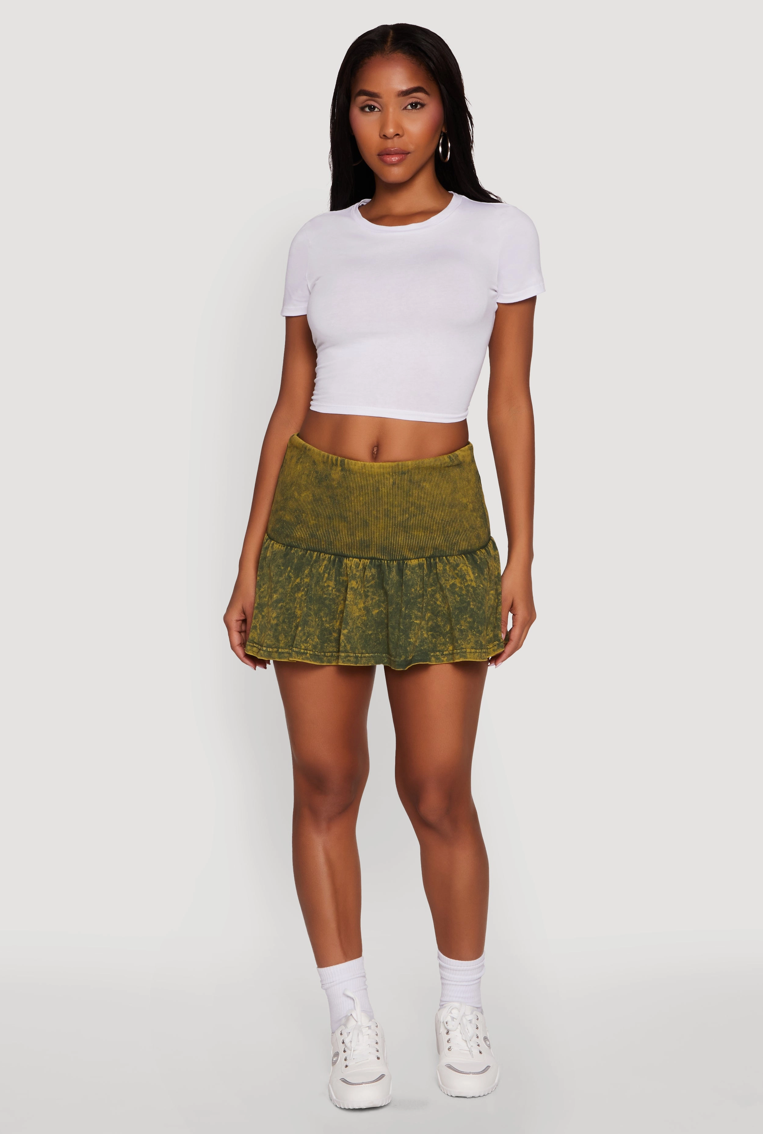 Elegant Look Trendy Acid Wash Ribbed Knit High Waisted Mini Pleated Skirt