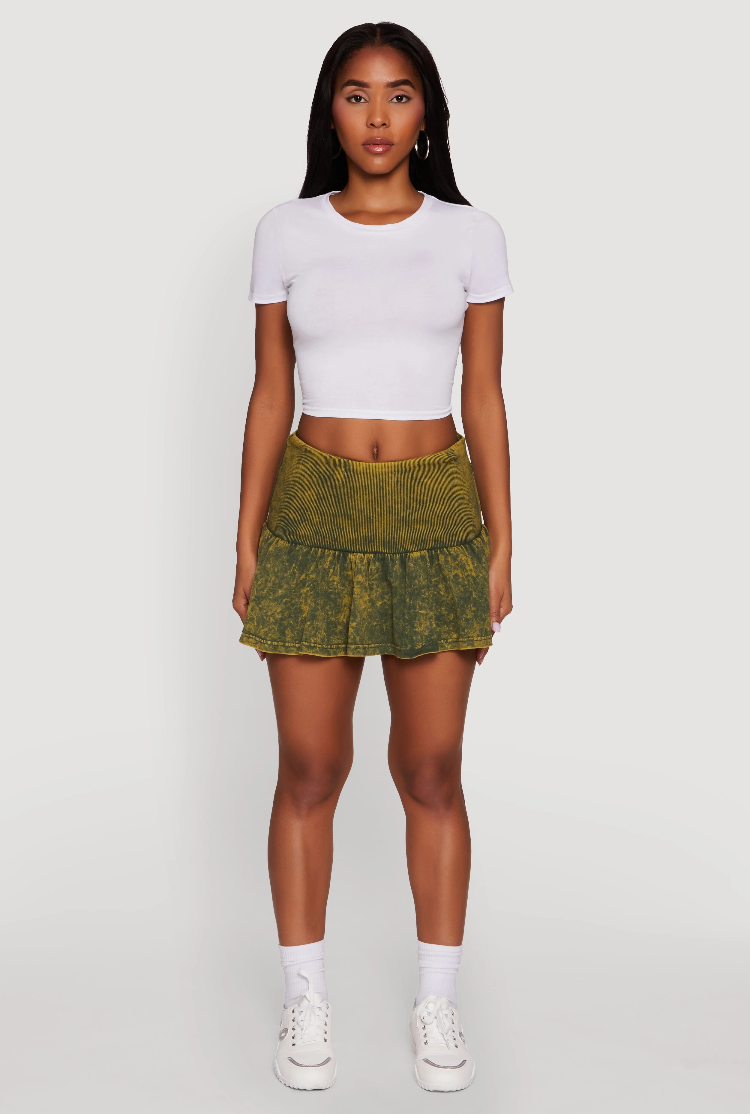 Trendy Acid Wash Ribbed Knit High Waisted Mini Pleated Skirt Essential Style Bold Statement