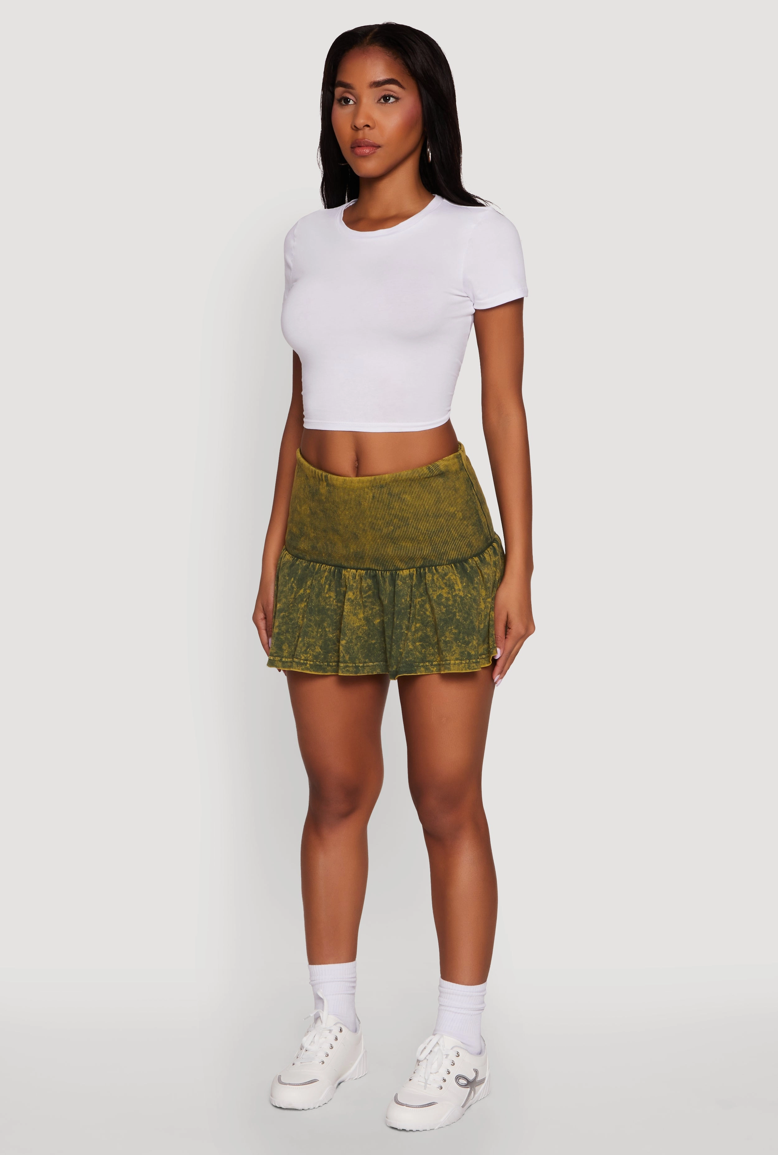 Timeless Outfit Trendy Acid Wash Ribbed Knit High Waisted Mini Pleated Skirt
