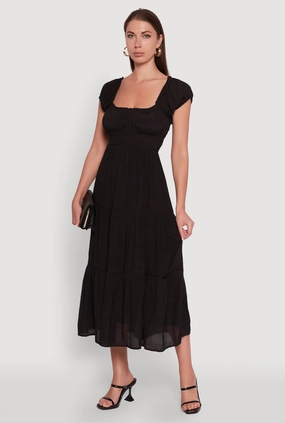Timeless Short Puff Sleeve Empire Waist Maxi Dress Smart Pairing Cool Drape