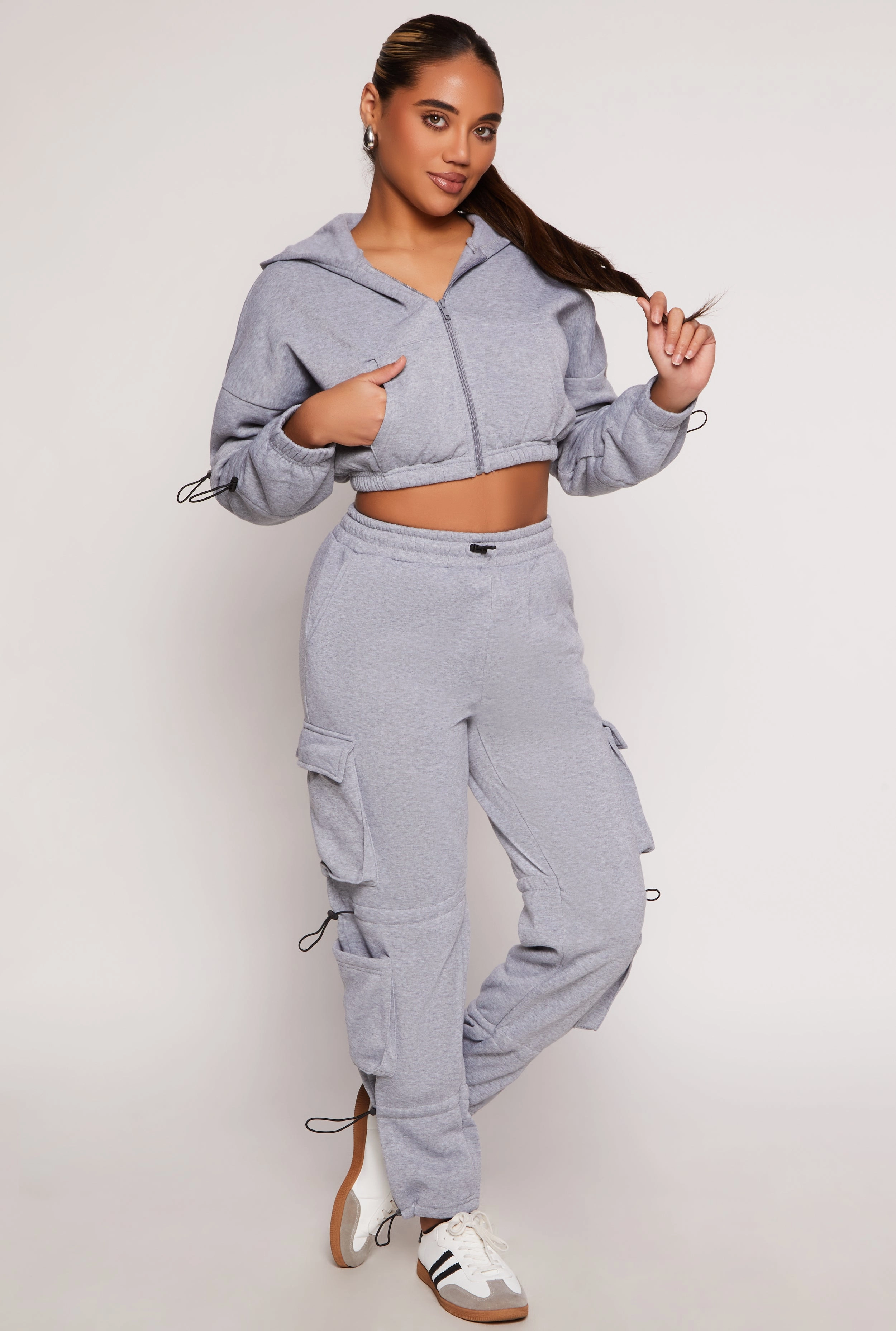 Toggle Drawstring Cropped Zip Front Hoodie Fade Resistant Dyeing Arid zone