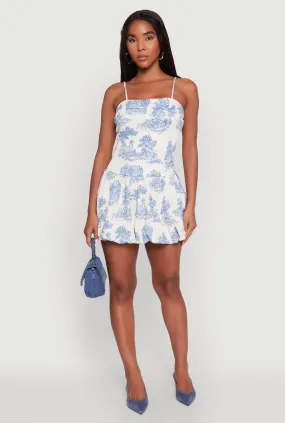 Bright-Hue Toile de Jouy Bubble Hem Dress