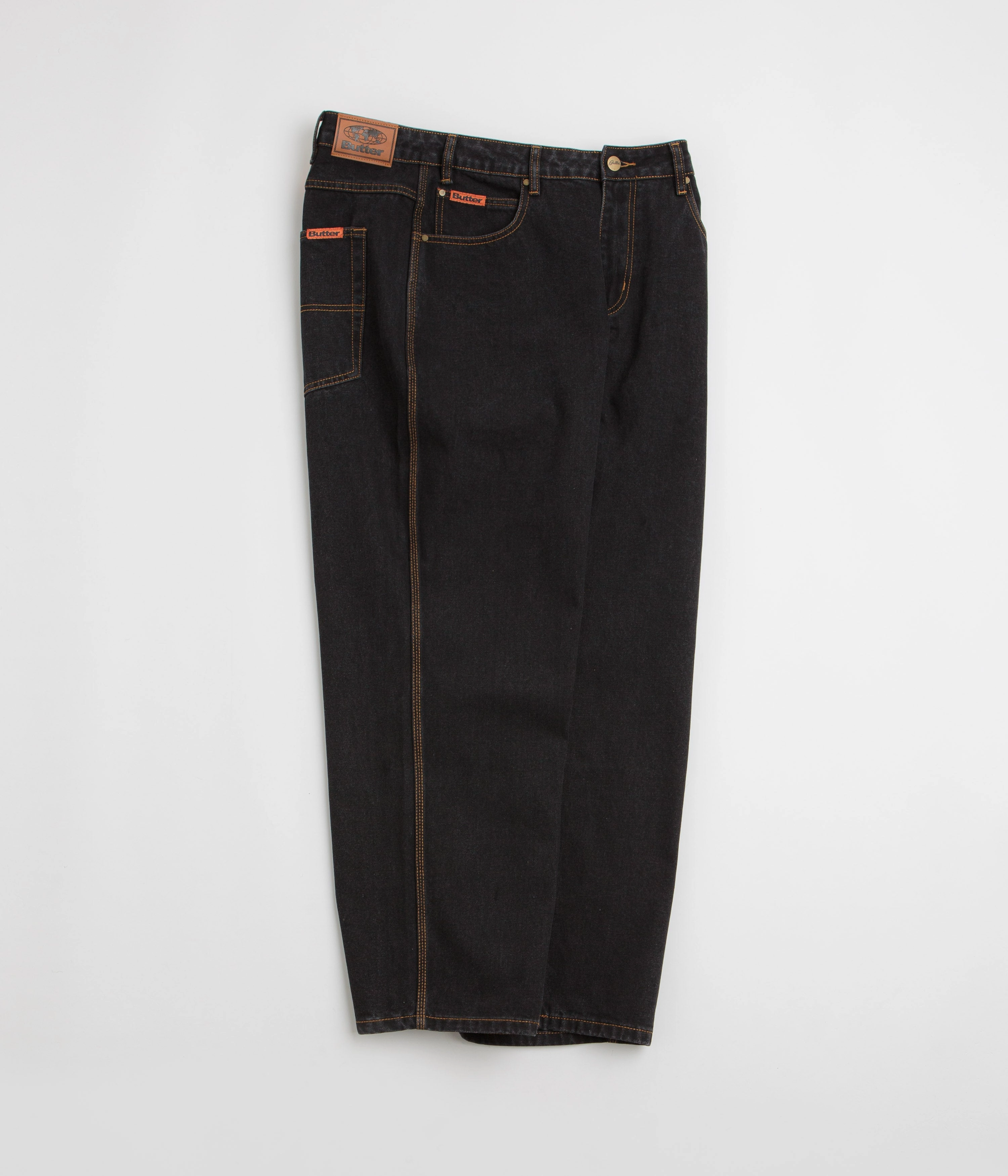 Non slip grip Neutral Tone Butter Goods Baggy Jeans - Washed Black / Black