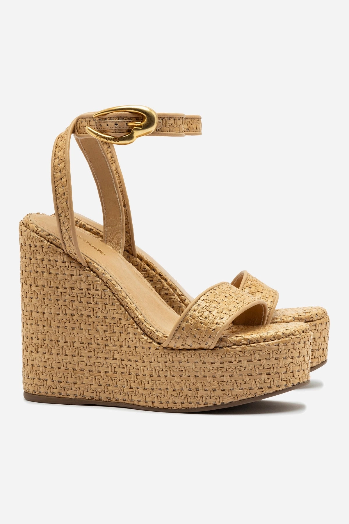 Comfortable Insole Sea Fun Verona Hi Wedge In Beige Leather and Natural Raffia
