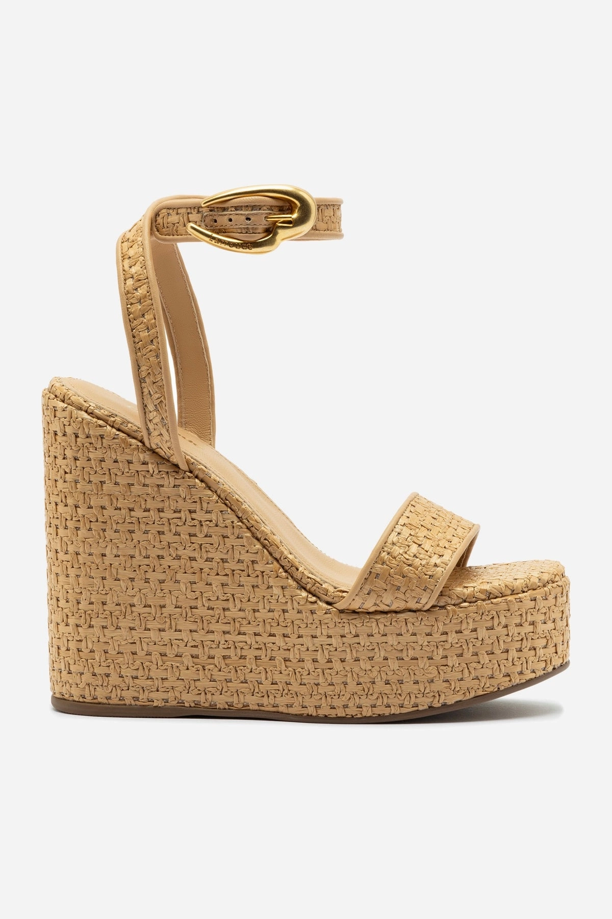 Verona Hi Wedge In Beige Leather and Natural Raffia Sporty Casual Footwear Handmade