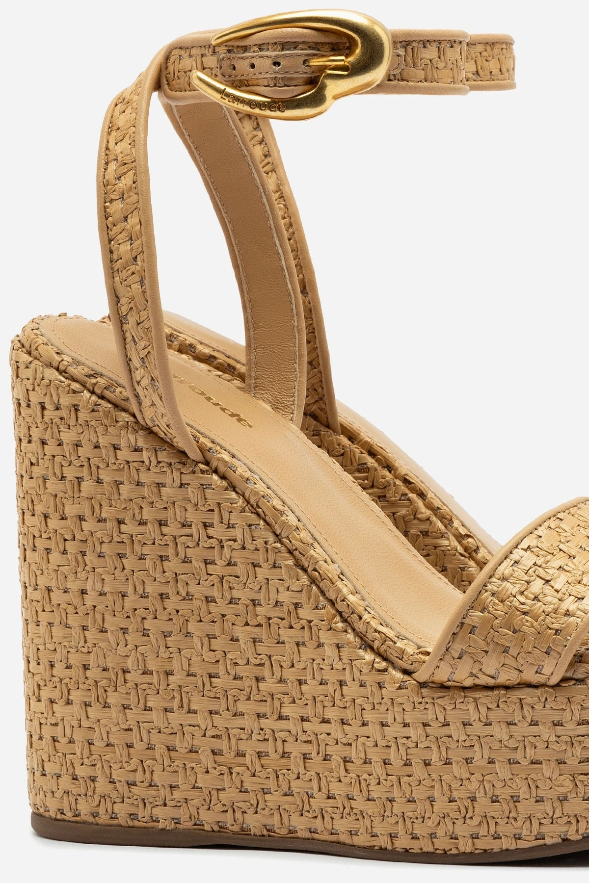 Stability Posts Trendy Footwear for Summer Verona Hi Wedge In Beige Leather and Natural Raffia