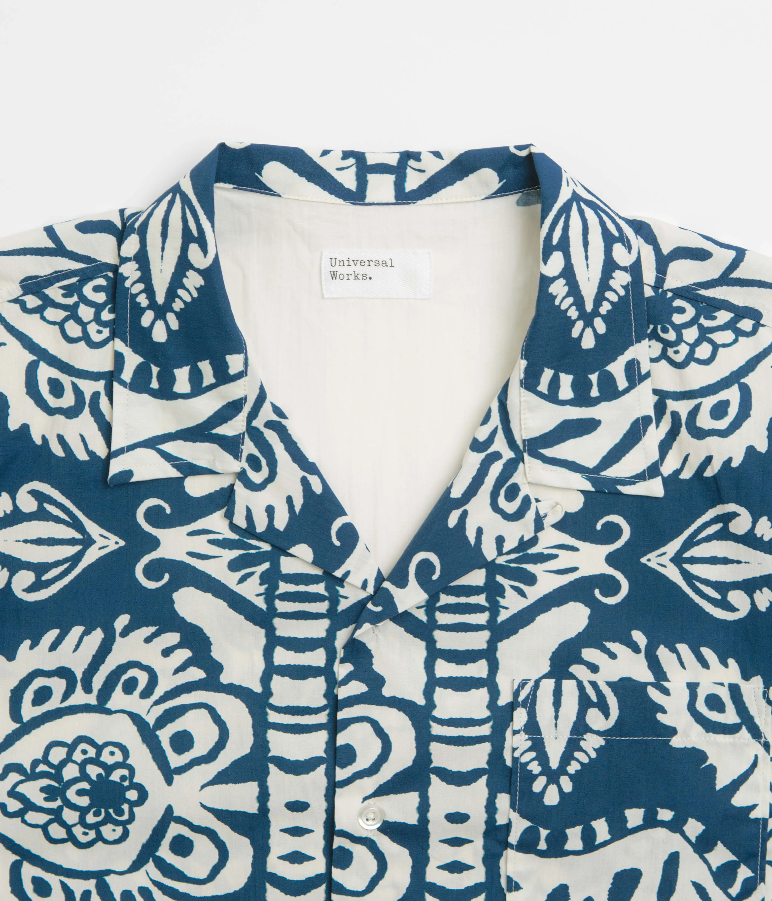 Universal Works Road Shirt - Navy / Island Print Backpacking Trip Smart Casual