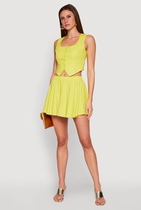 Knee Length Linen High Waisted Skirt