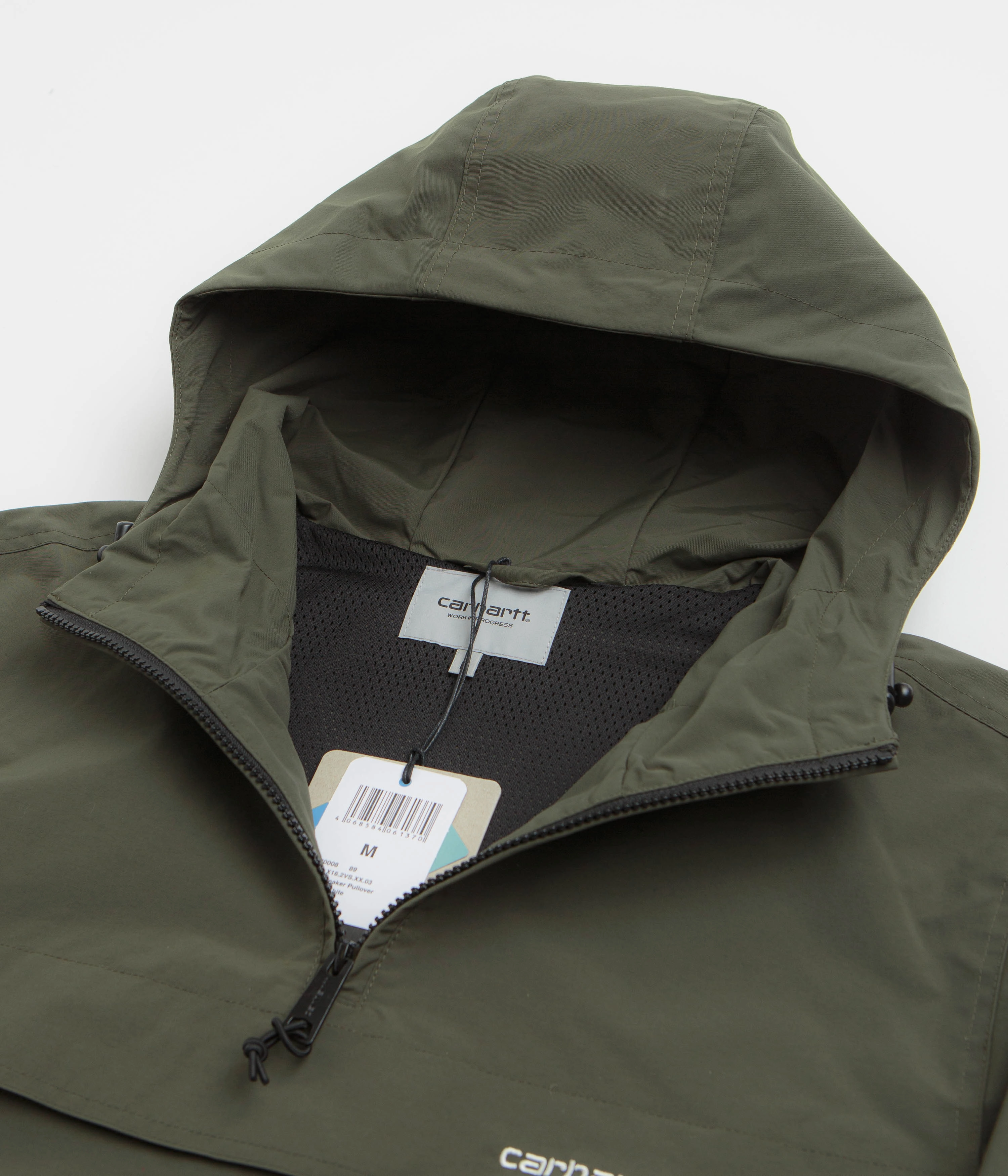 Velcro Fasten Wind Resistant Coating Carhartt Summer Windbreaker Pullover Jacket - Turtle / White