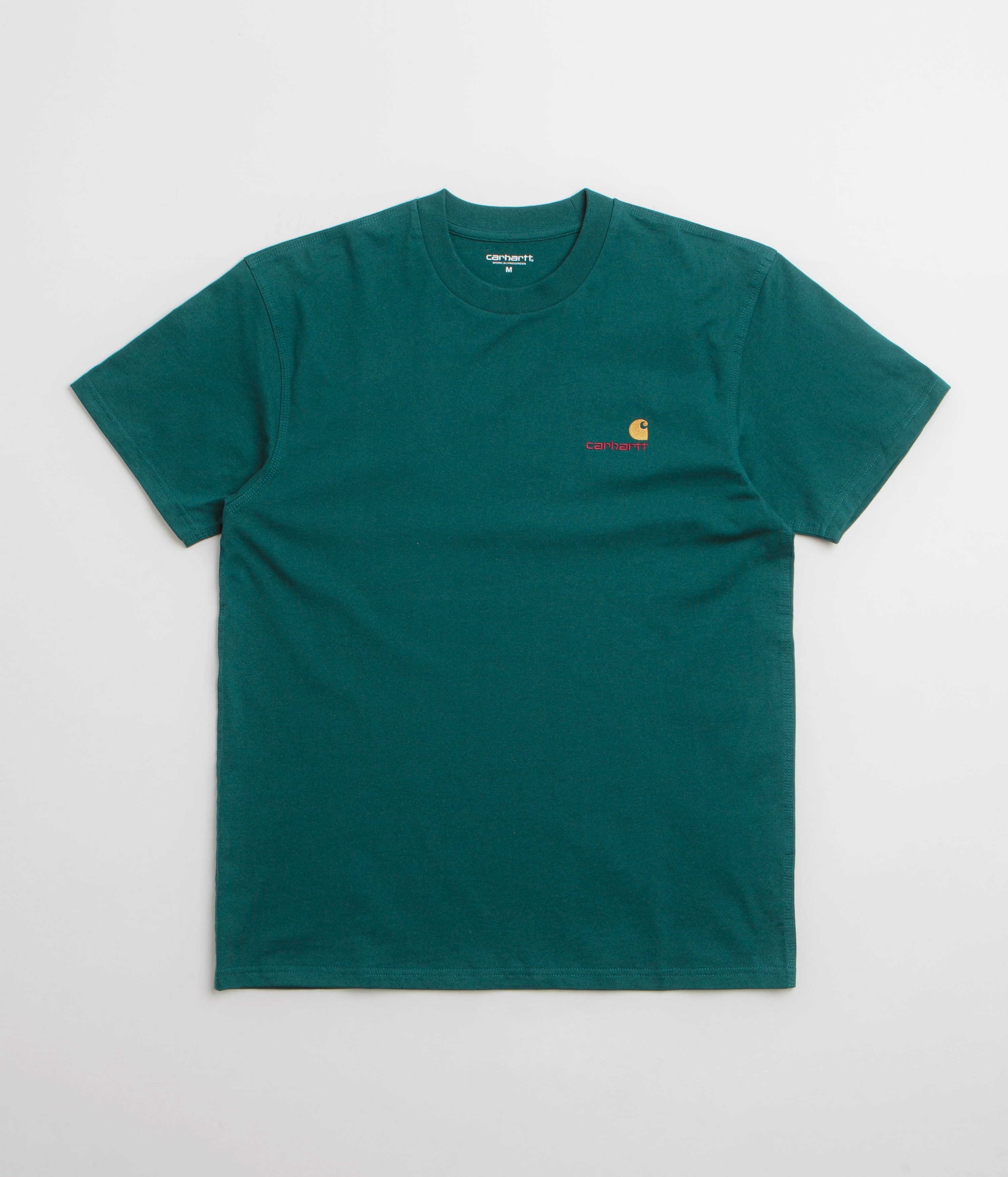 Carhartt American Script T-Shirt - Malachite Holiday Outfit Style Garment Dyed Technique