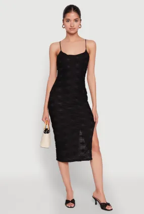 Textured Knit Side Slit Midi Dress Sharp Motion