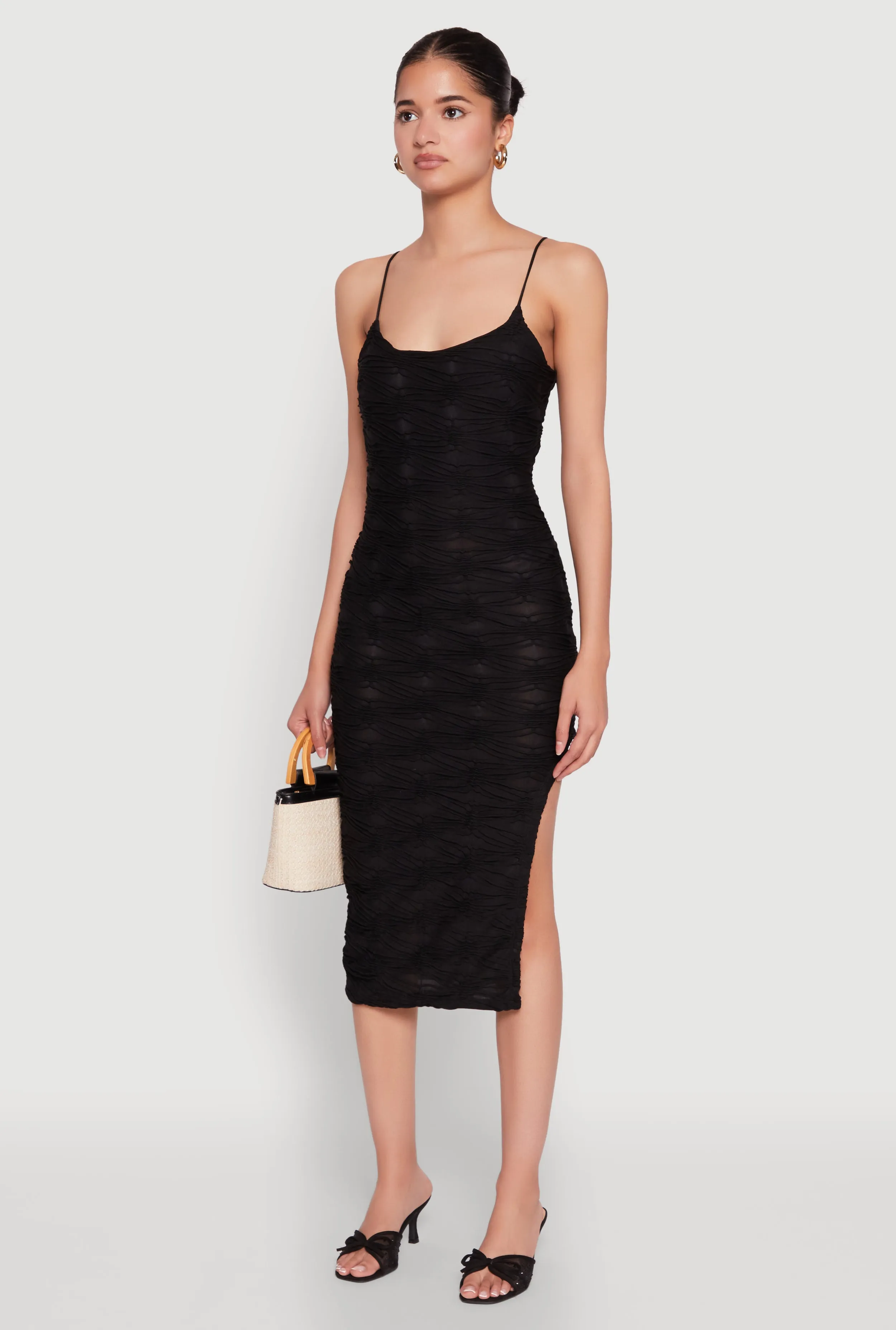Textured Knit Side Slit Midi Dress Pure Motion
