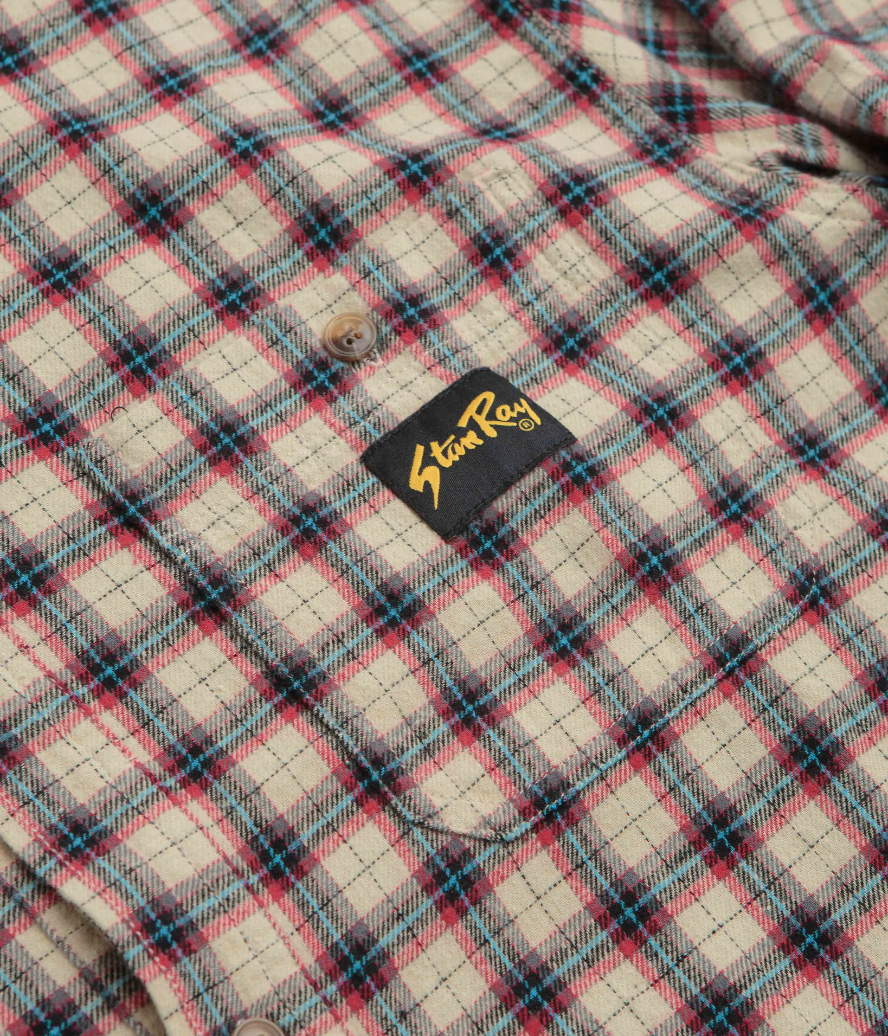 Stan Ray Flannel Shirt - Easy Natural Plaid Pullover Design Micro Perforated Texture