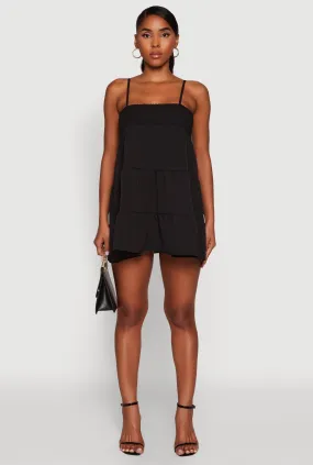 Trendy Crepe Knit Spaghetti Strap Tiered Dress Fashion-forward day dress