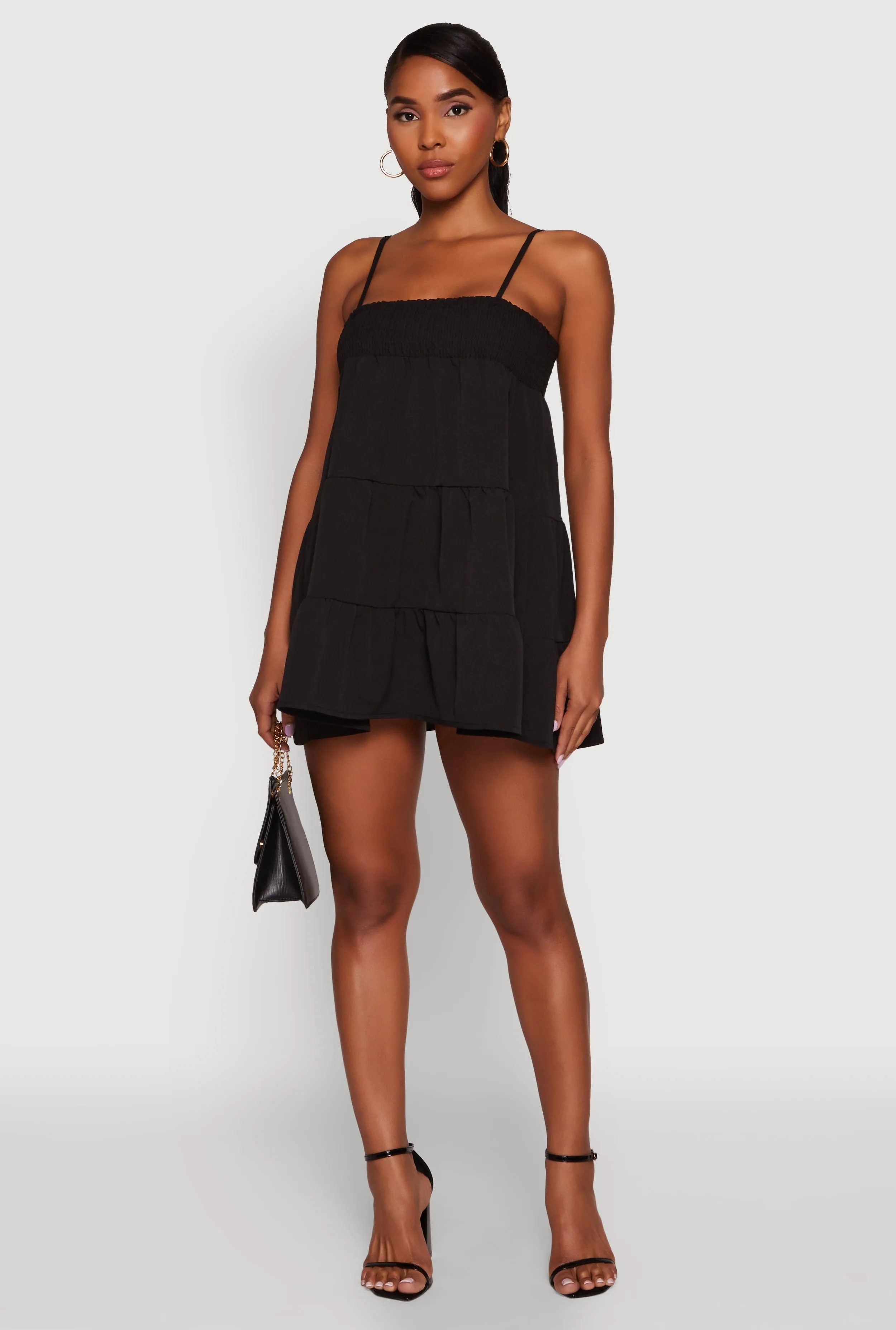 Holiday-Party Year Rounder Trendy Crepe Knit Spaghetti Strap Tiered Dress