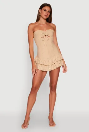 Trendy Eyelet Ruffle Tiered Bodycon Dress Party Perfect