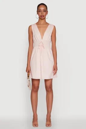 Trendy Faux Drawstring Smocked Waist Dress Soft Air Tailored Mood