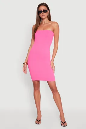 Empire Waist Seamless Rib Knit Tube Midi Dress