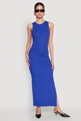 Rib Knit Side Slit Maxi Dress Subtle Flex Stylish Touch