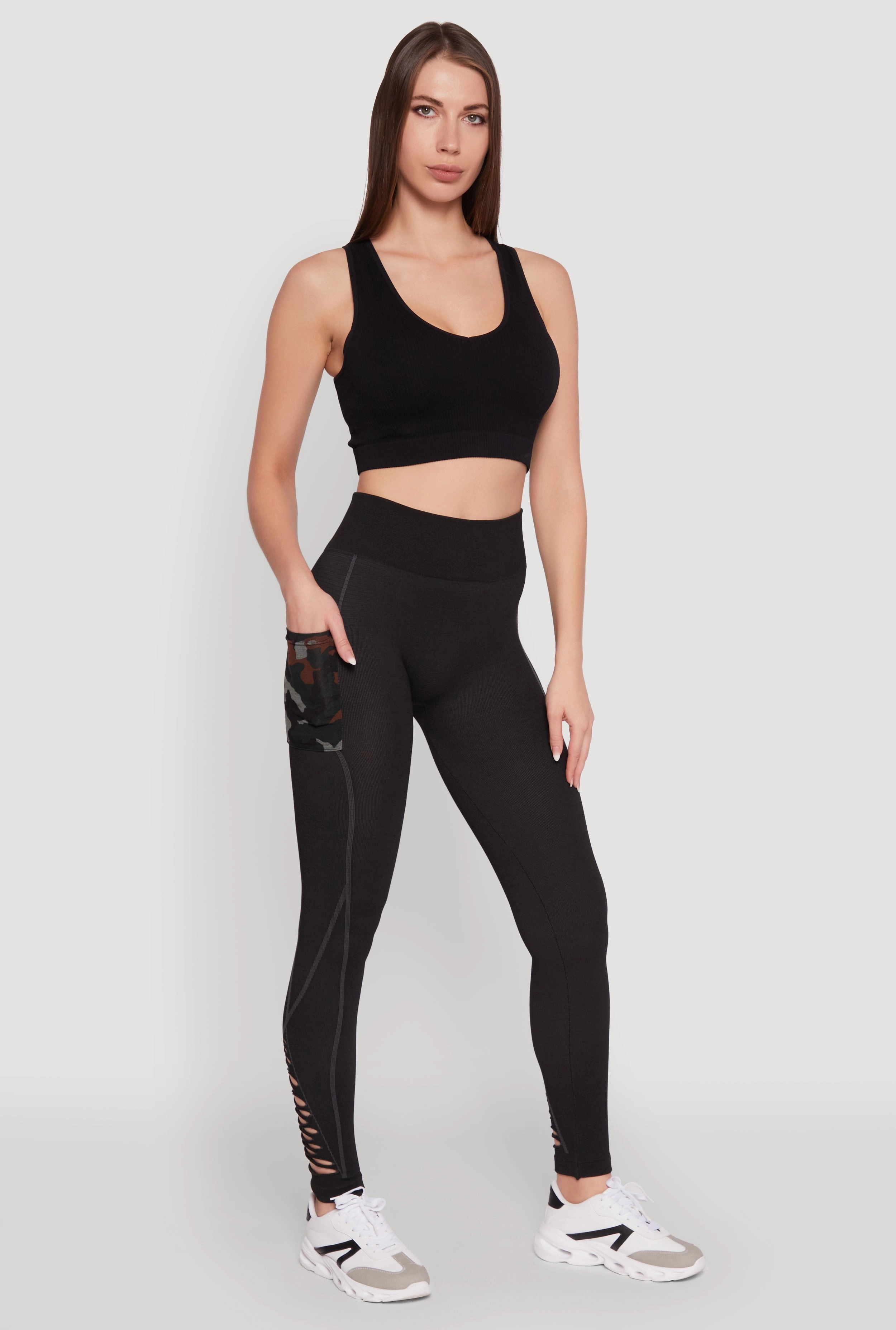 Breathable Fabric For Men Move Friendly Trendy High Waisted Camo Pocket Laser Cut Leggings