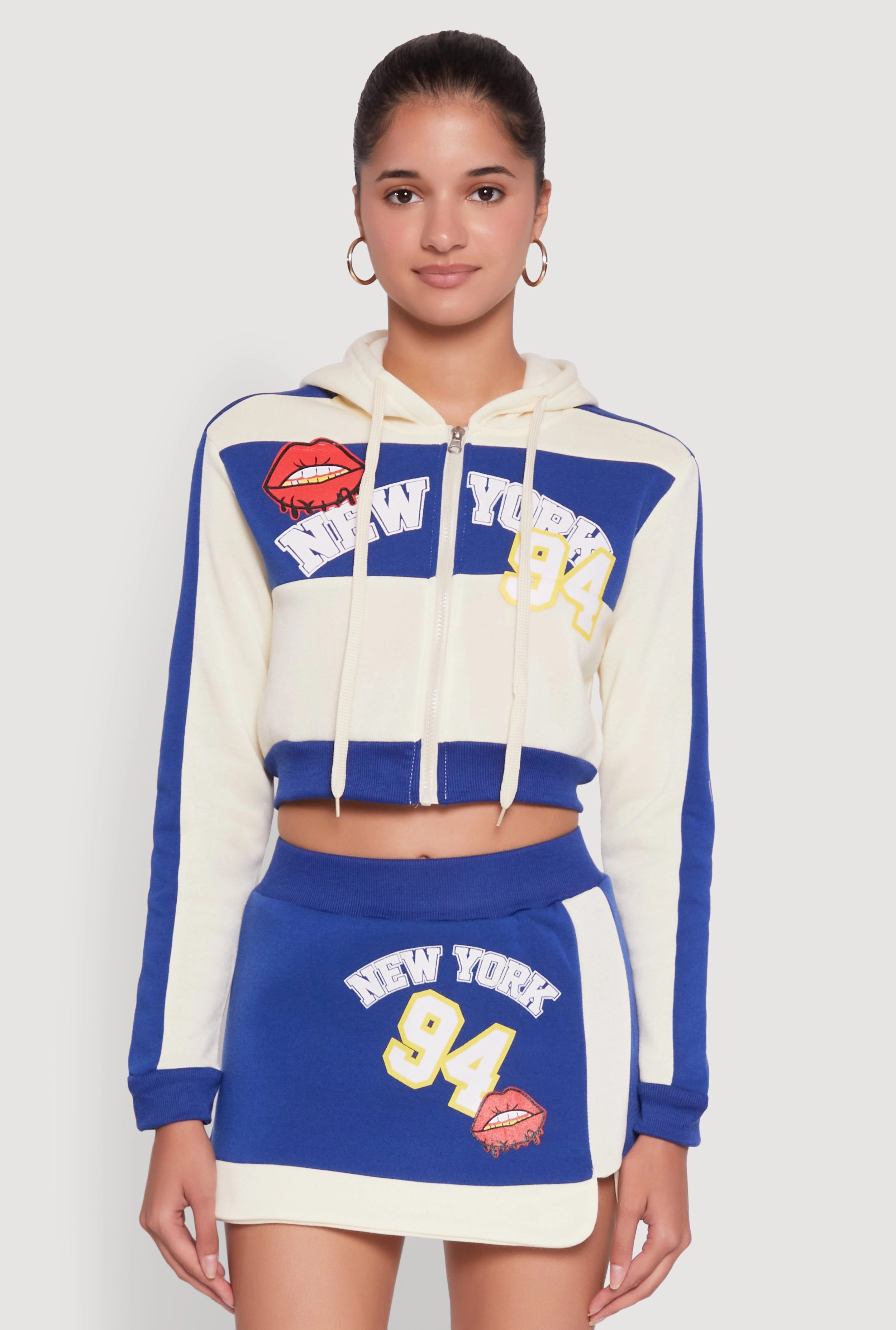 Trendy New York Graphic Cropped Hooded Sweatshirt Businessman