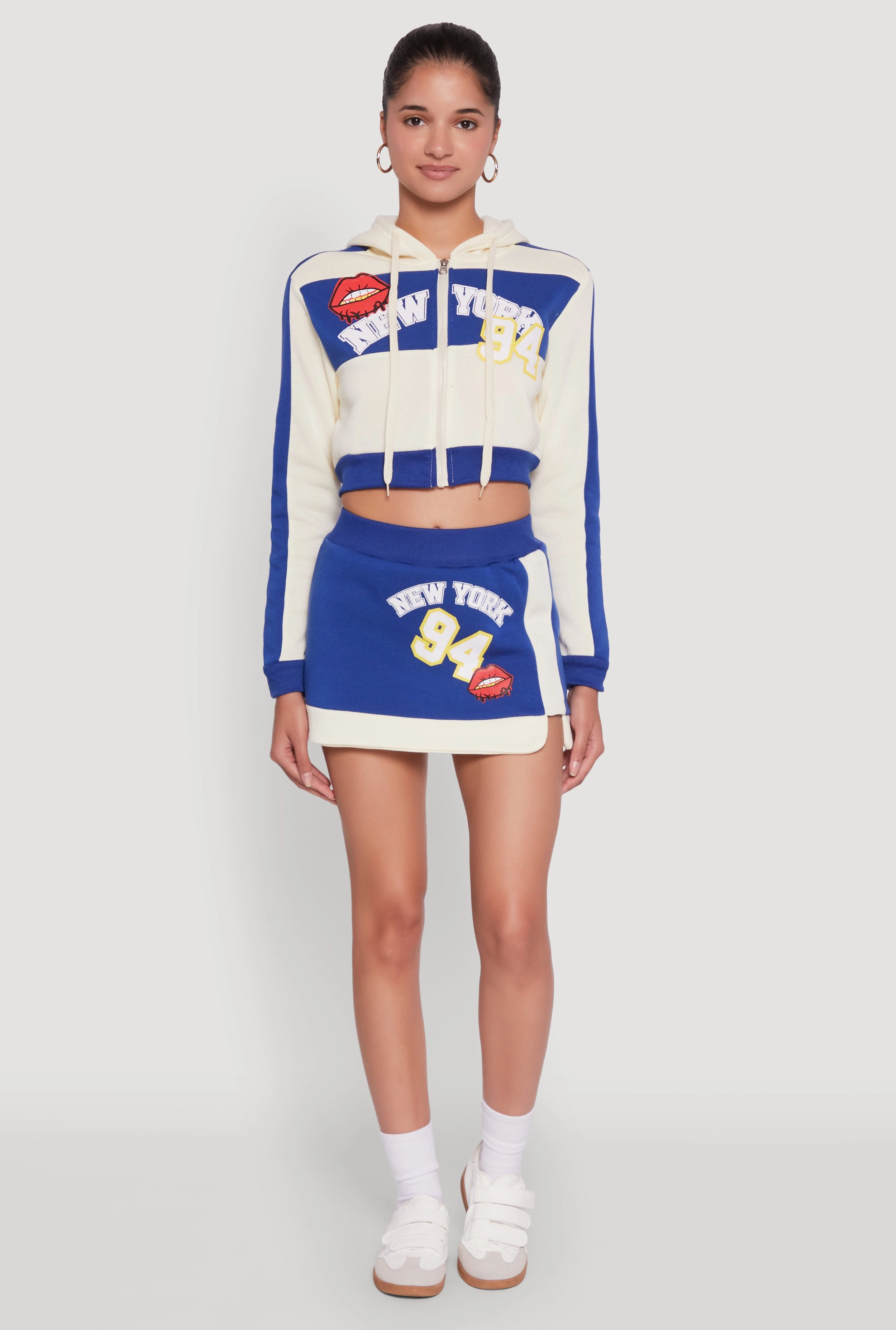 Trendy New York Graphic Cropped Hooded Sweatshirt Beach Wear Casual Elegance