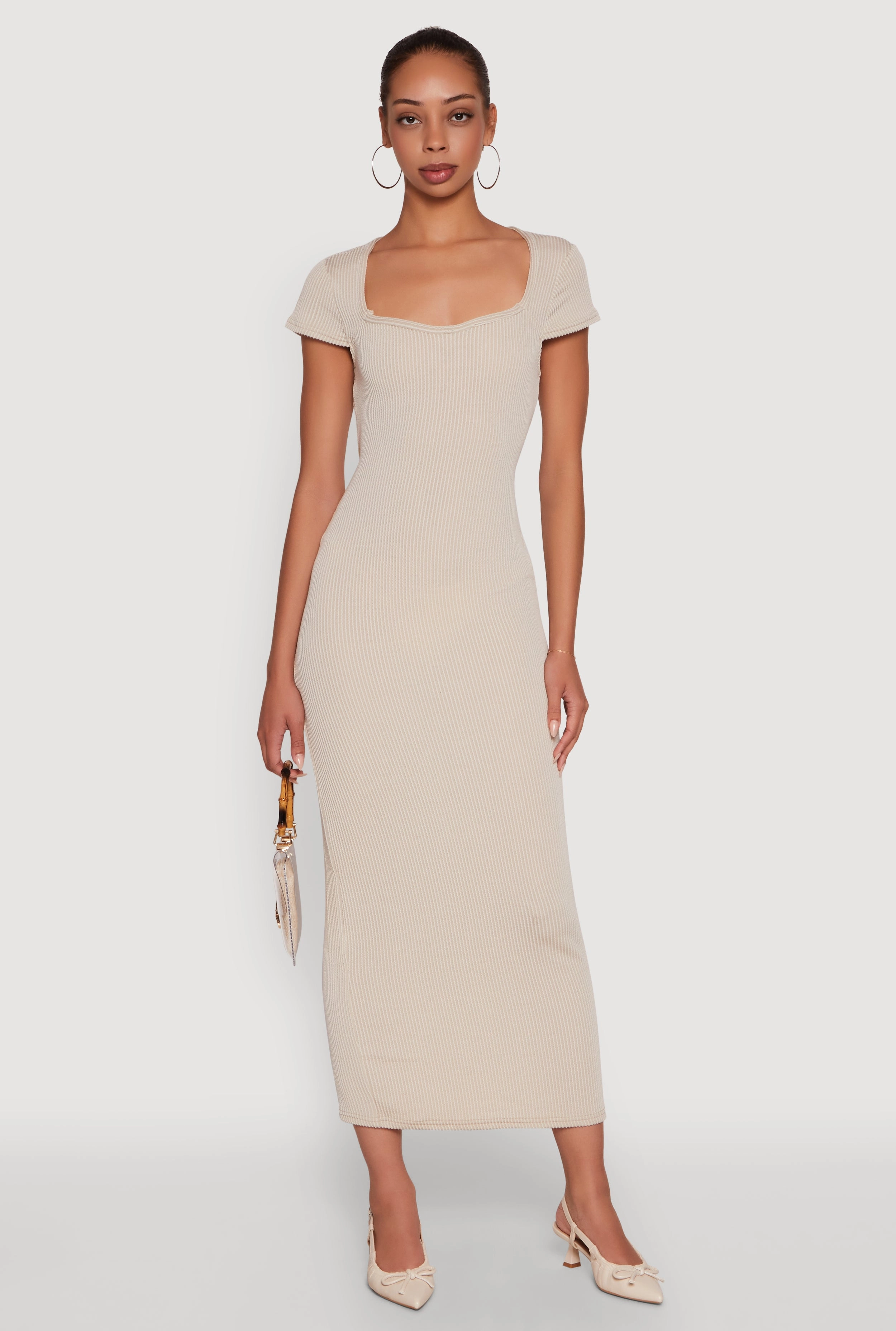 Trendy Textured Knit Tie Back Cut Out Maxi Dress Trendy Vibe