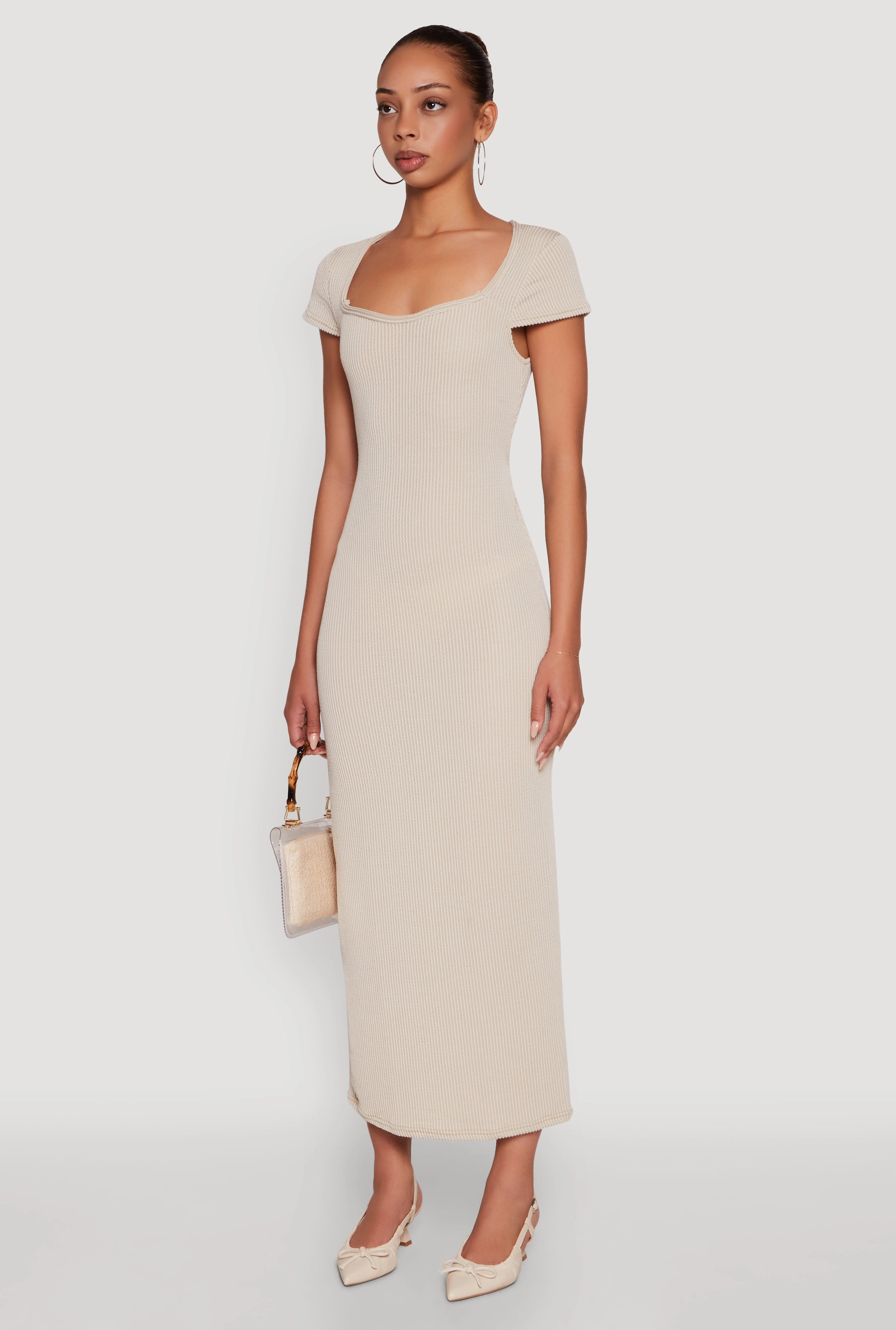 Sleek Draping Trendy Textured Knit Tie Back Cut Out Maxi Dress